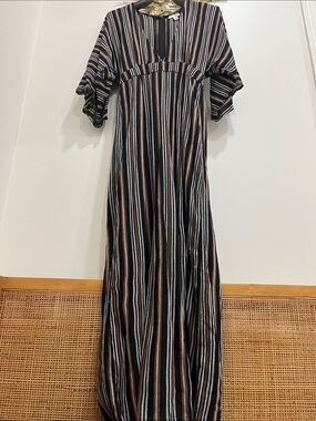 Amuse Society Black Maxi Dress with Brown and White Stripes
